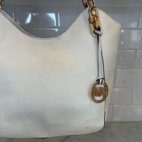 Michael Kors Bag Purse Handbag Lily Saffiano Leather Gold Chain Tote Shoulder - Picture 3 of 16